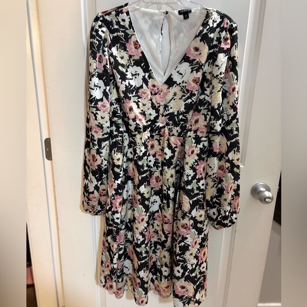 Floral V-Neck Mini Babydoll Empire Bubble Dress - Picture 2 of 6